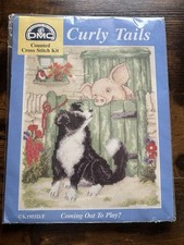 Rare DMC Counted Cross Stitch Kit Curly Tails Vintage 1955 Sealed Farmyard Scene