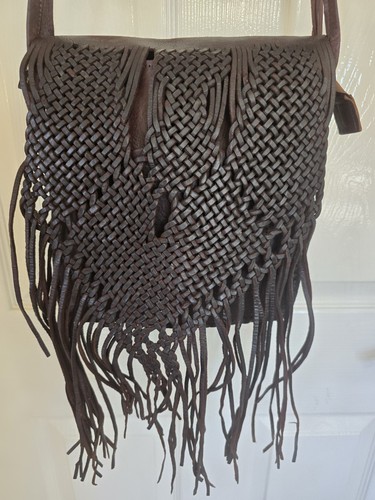 Brown leather fringed - leather,
