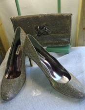 DUNE PEWTER GREY SILVER GOLD SHIMMER COURT SHOES AND MATCHING BAG UK 6 39 