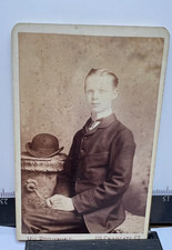 Antique CDV Photo Man seated bowler Hat Browning Studio Dover  4x2.5 In