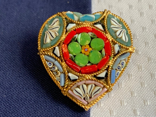 Vtg millefiori heart brooch - vtg,