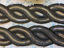 Vintage 70's wide lace fabric ribbon, trim, edging - black sequins, by the metre