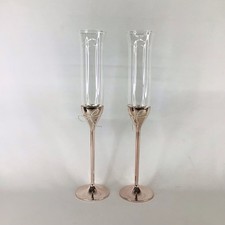 Pair Rose Vera Wang Love Knots Toasting Champagne Flutes Wedgewood Used EB17JH