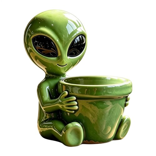 Cute alien holding flower pot - cute,