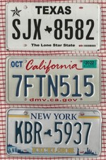 SET of 3 Texas New York California AMERICAN LICENSE NUMBER PLATES #3NYCATX