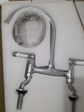 Traditional Chrome Bridge Kitchen Sink Mixer Tap Classic White Ceramic Levers