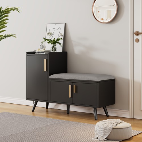 Black shoe bench storage - bench,