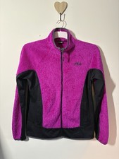 FILA Women’s L Sport Jacket Hot Pink & Black Full Zip Faux Fur Plush Coat