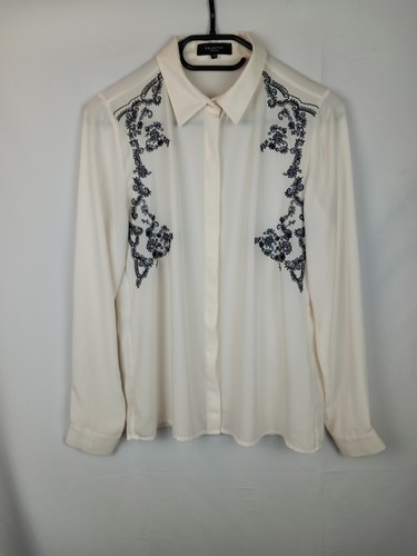 Cream shirt black embroidery - shirt,