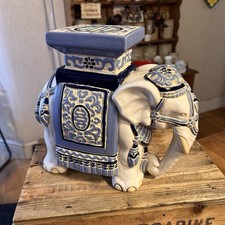 Vintage Style Large Blue Patterned Elephant Plant Stand - Retro!
