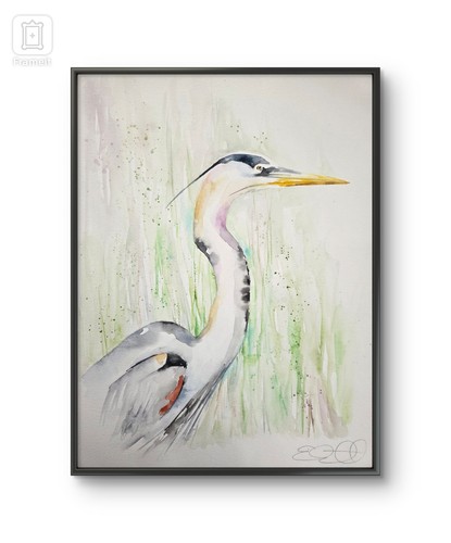 Original heron watercolour - original,
