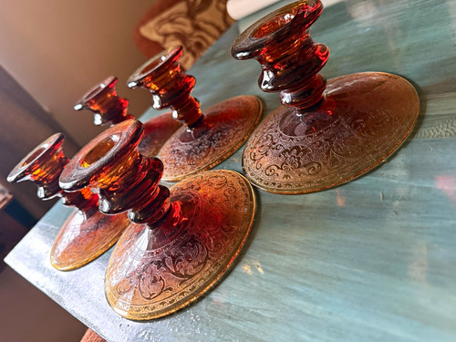 Set 5 amber glass - set,