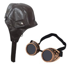 1940s Airman Classic Flying Pilot Biggles Hat & Goggles Glasses Set UK