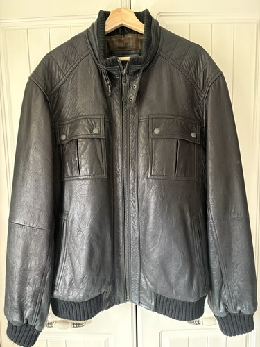 Men black leather bomber - men's,