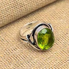 Peridot Gemstone Ring Solid 925 Silver Handmade Boho Sterling Ring All Size SR20