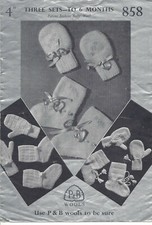 Vintage knitting pattern 3 pairs of baby/reborn mitts and bootees