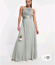 ASOS  Bridesmaid/PROM pleated pinny maxi dress with satin wrap waist UK 12 Olive
