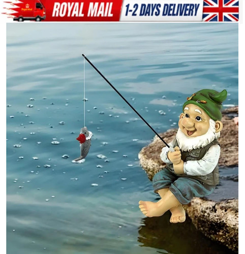 Garden gnome fishing statue - garden,