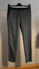 Topshop Houndstooth Trousers UK 8 Black White Ankle Zip Slim Fit Pants Check