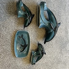 Poole Pottery Dolphin Collection 3 Figures Plus Trinket Dish Excellent Cond