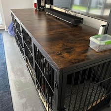 48" XL Farmhouse Dog Crate TV Stand Wooden Dog Kennel Furniture Solid Metal Tube