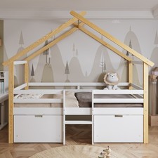 Wooden House Bed with Large