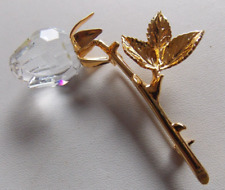 Beautiful Gold Tone & Crystal Single Stem Rose Brooch by Swarovski