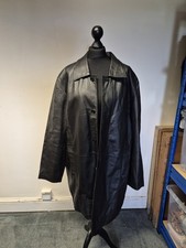 Gents Vintage Black Leather Coat In Size Xl Mid Length Excellent Condition
