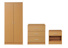 Modern Bedroom Set with 2 Door Wardrobe - Chest of Drawers - Bedside Table