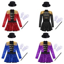 UK Girls Circus Ringmaster Costume Magician Showman Halloween Cosplay Outfits
