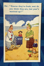 Vintage Comic Postcard 1952 Beach Ices Ice Cream Tricycle Seller FRESH ICES
