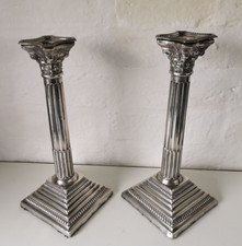 Pair Of 11.5 Inch Solid Silver Corinthian Column Candlesticks - AF.