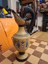 Vintage Made In Greece Hand Painted Souvenir Pitcher Jug Vase Greek Dancers 28cm