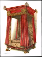 1904 Antique Print FURNITURE DESIGN FOUR POSTER BED Macquoid (122)