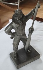 Vintage Art Deco 11″ PEWTER AIRMAN STATUE WITH PROPELLER