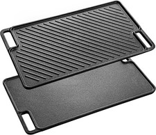 Cast Iron Griddle & Grill Pan for Gas AUCTION 45.5 x 26cm Double-Sided