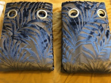 NEXT Warm CHARCOAL GREY Cut Velvet Palm Leaf Eyelet Lined Curtains 228x229 CM