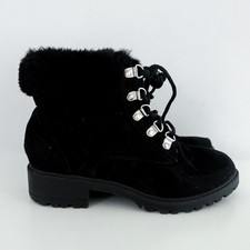 Girls Black Low Heeled Lace Up Winter Ankle Boots Shoes Size UK 1 EU 33