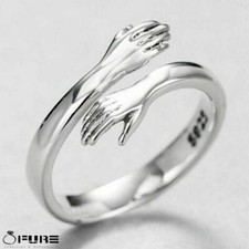 Adjustable 925 Sterling Silver Pltd Embrace Hug Protective Hands Finger Ring