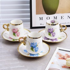 12-Pcs Luxury Vintage Arabic & European Style Tea & Coffee Cup Set Mixed Colors