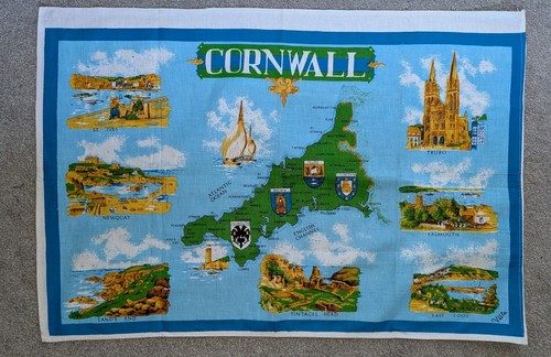 Vintage linen tea towel map - map, of