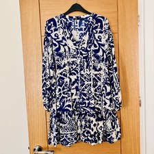 ZARA Womens Dress size S Ladies BNWOT Blue White Long Sleeve Clothes Size 8 UK