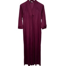 Vintage Vassarette 3/4 Sleeve Maxi Nightgown Size S Burgundy Purple Nylon Zip