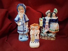 3 Antique Victorian Staffordshire Fairing Children Figures Miniature Continental
