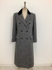 Vintage 80s Windsmoor coat monochrome wool blend riding trench overcoat #V4@WEL