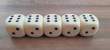 5 x LARGE Six Sided WHITE Dice 22mm - Cream with Black Dots - YAHTZEE, Craps etc