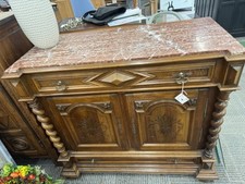 Marble Top Solid Walnut Ornate French Sideboard Dresser