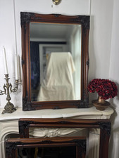 Vintage Ornate Bevelled Mirror  | Large Baroque French Style Wooden Frame