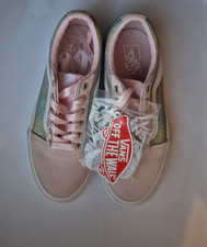 Vans Ward Rainbow Glitter Blushing Trainers Pink Ribbon Laces Girls UK Size 2