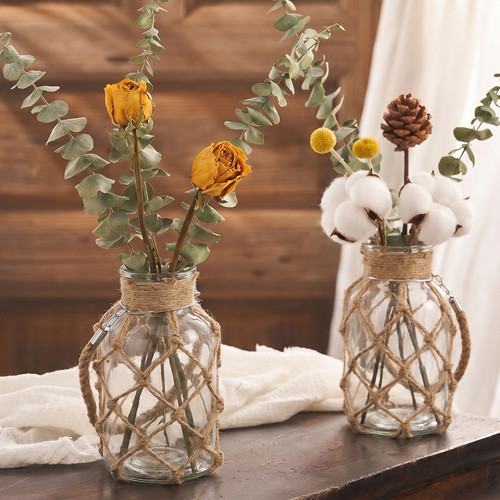 Rustic jute rope glass vase - rope,